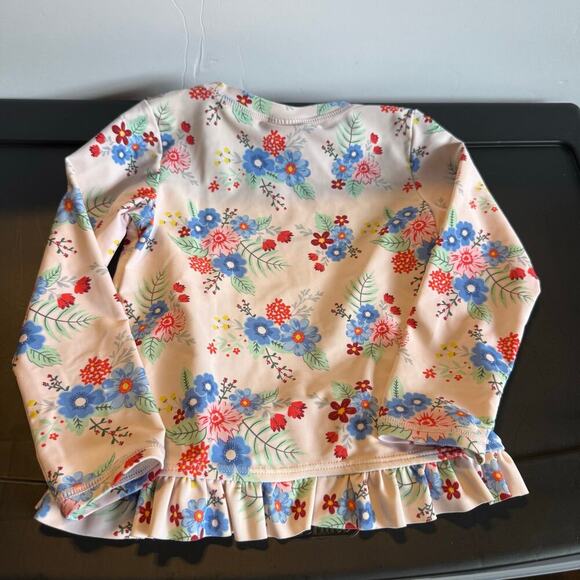 Ruffle Butts Girls 3T Floral Rash Guard Swimsuit Set with Striped Ruffle Bottoms - Picture 5 of 10